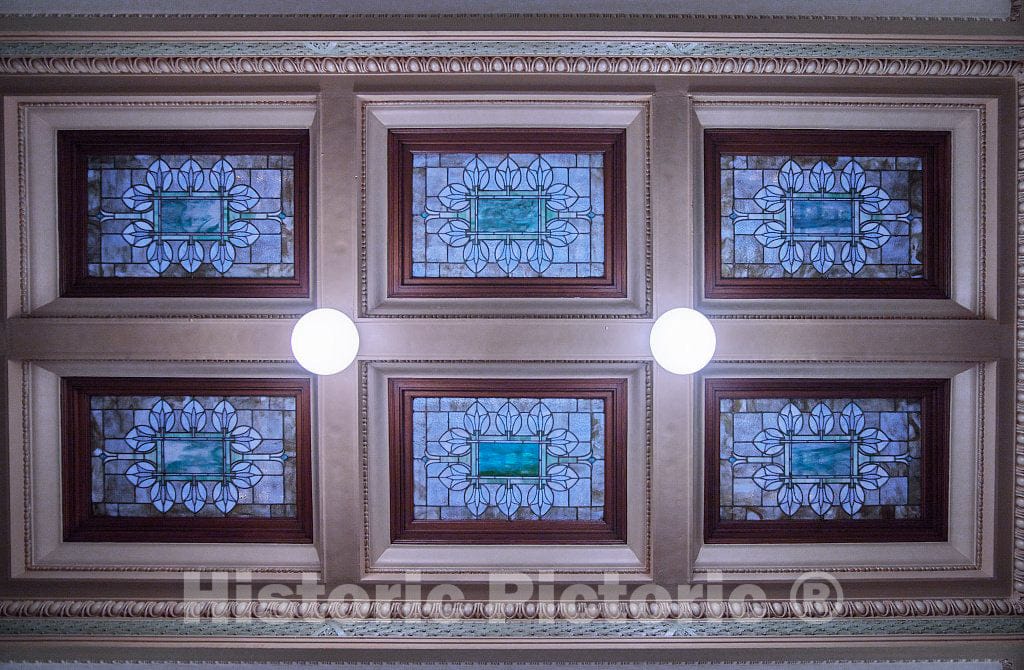 Photo - Original Stained Glass skylights in The Ceiling Above The Third Floor of The Mississippi State Capitol in Jackson- Fine Art Photo Reporduction