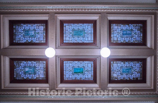 Photo - Original Stained Glass skylights in The Ceiling Above The Third Floor of The Mississippi State Capitol in Jackson- Fine Art Photo Reporduction