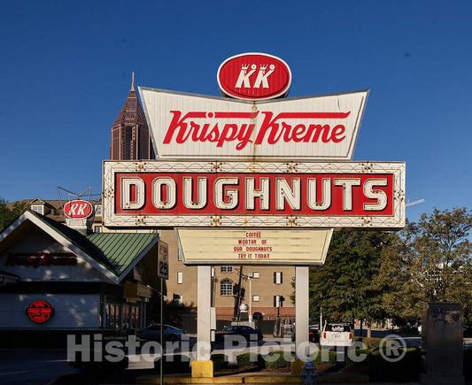 Photo - Sign for the neighborhood Krispy Kreme donut shop in Atlanta, Georgia- Fine Art Photo Reporduction