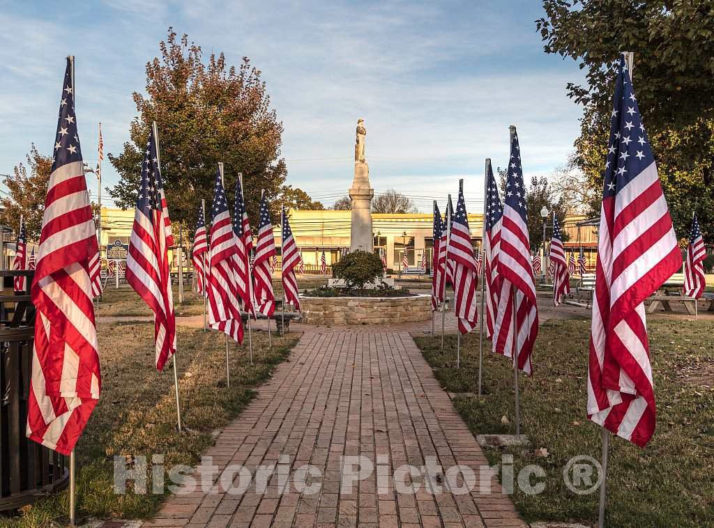 Photo - Flags are Prominent on The Downtown Square on Veterans' Day in Pontotoc, Mississippi- Fine Art Photo Reporduction