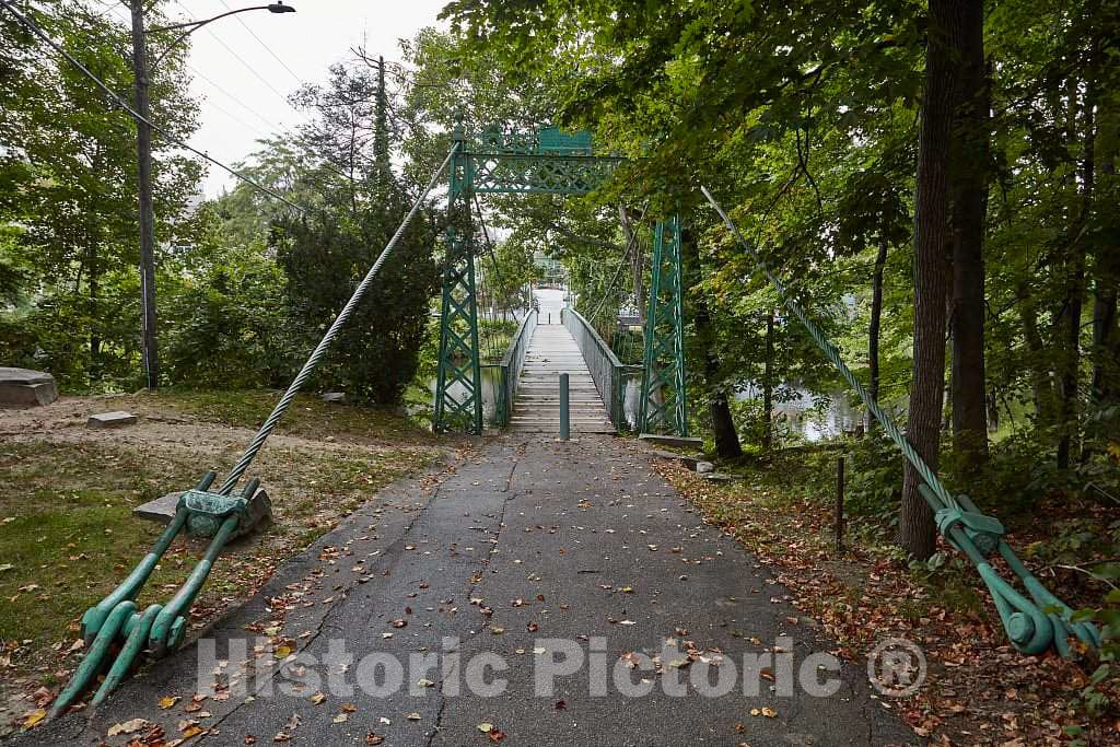 Photo- The Milford Swing Bridge, in Milford, New Hampshire, is a 200-foot Iron-Cable Suspended Footbridge, Built in 1889 1 Fine Art Photo Reproduction