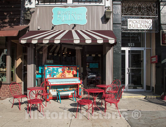 Photo - A Cafe, Complete with its own Outdoor Piano, in Downtown Manchester, New Hampshire- Fine Art Photo Reporduction