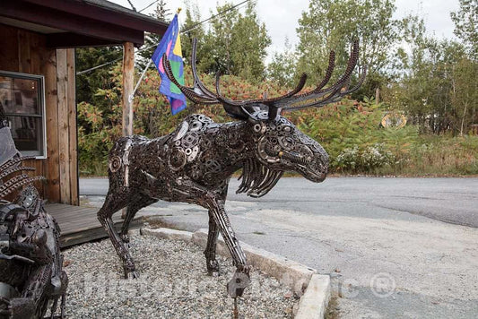 Photo - A Somewhat Scrawny Metal Moose at The Indian Brook Trading Co. Antiques and Collectibles Store in Bethlehem, New Hampshire- Fine Art Photo Reporduction