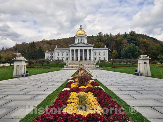 Photo - Fall Pathway plantings Leading to The Vermont State Capitol in Montpelier, Vermont- Fine Art Photo Reporduction
