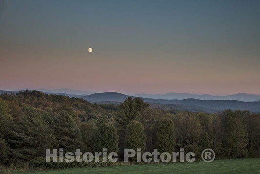 Photo - Moon over the mountains of northern Vermont at dusk, near the town of Danville- Fine Art Photo Reporduction