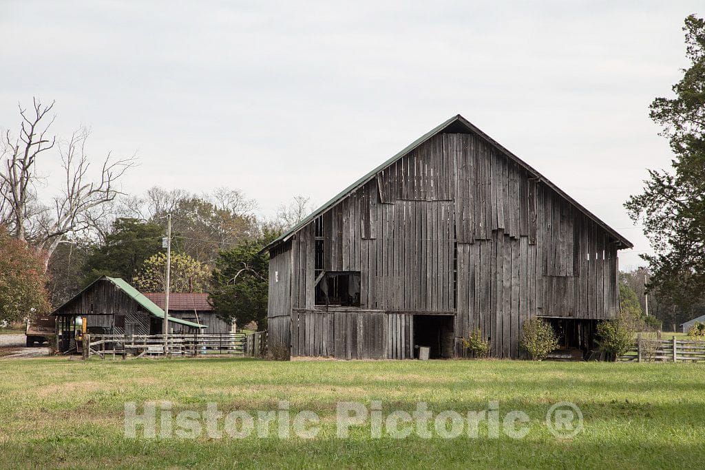 Photo - Old barns, one Quite Big, and one Quite Small, Near Chicamauga, Georgia- Fine Art Photo Reporduction