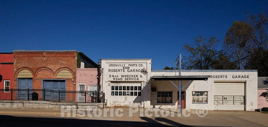 Photo - The Old Roberts Garage and Greenville (auto) Parts Co. Building and Surrounding Structures in Greenville, Georgia- Fine Art Photo Reporduction