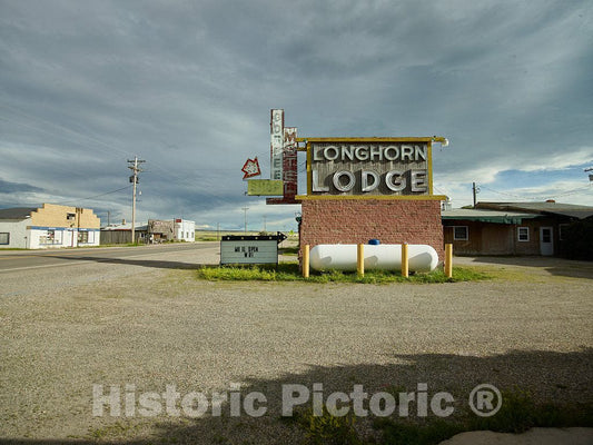 Photo - Sign for The Longhorn Lodge Motel in Rock River, Wyoming- Fine Art Photo Reporduction