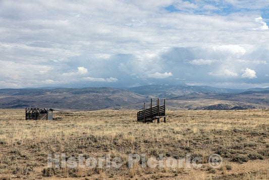 Photo - Chutes for loading cattle from a pasture at the A Bar A guest ranch, just over the Colorado border near Riverside in Carbon County, Wyoming- Fine Art Photo Reporduction