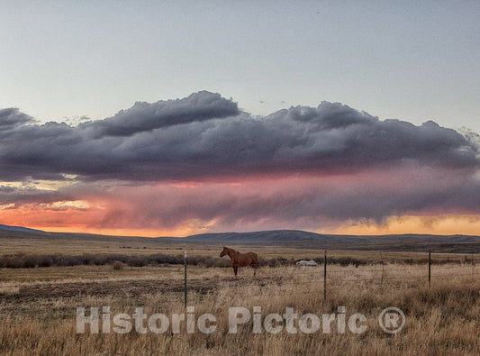 Photo - Sunset approaches at The Big Creek Cattle Ranch, a Huge Spread just Above The Colorado line Near Riverside in Carbon County, Wyoming- Fine Art Photo Reporduction
