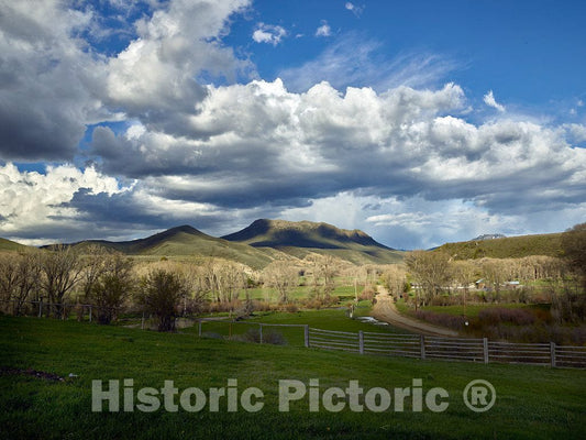 Photo- The Distant Squaw Mountain Looms Over The Ladder Livestock Ranch Near The Tiny Town of Savery, Wyoming, Across The Highway from which Lie Colorado and The Mountain
