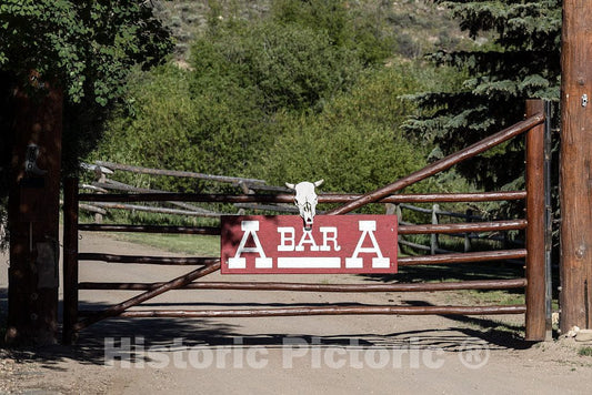 Photo - Entrance gate to The A Bar A Guest Ranch, Near Riverside in Carbon County, Wyoming- Fine Art Photo Reporduction