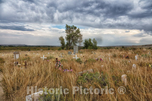 Photo - Scene in the wild prairie grass at the old Eastern Shoshone tribal cemetery outside Fort Washakie, Wyoming- Fine Art Photo Reporduction