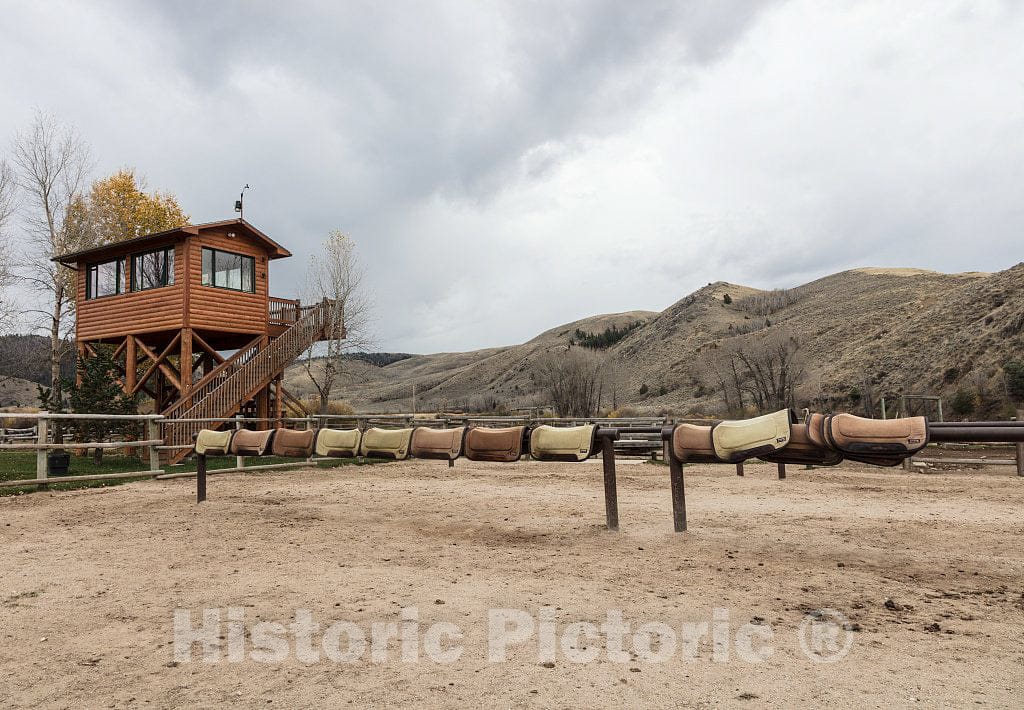 Photo - Saddle Blankets Dry Beneath The corral's Observation Tower at The A Bar A Guest Ranch, just Over The Colorado Border Near Riverside in Carbon County, Wyoming