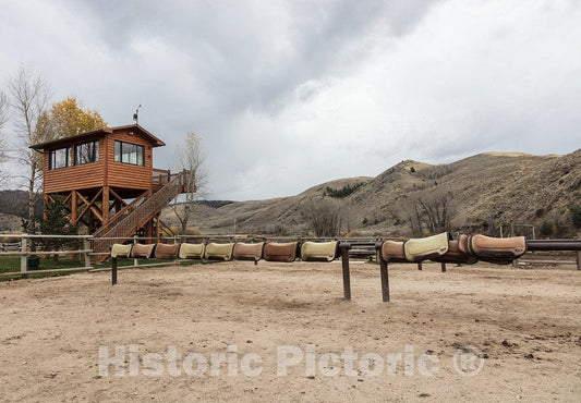 Photo - Saddle Blankets Dry Beneath The corral's Observation Tower at The A Bar A Guest Ranch, just Over The Colorado Border Near Riverside in Carbon County, Wyoming