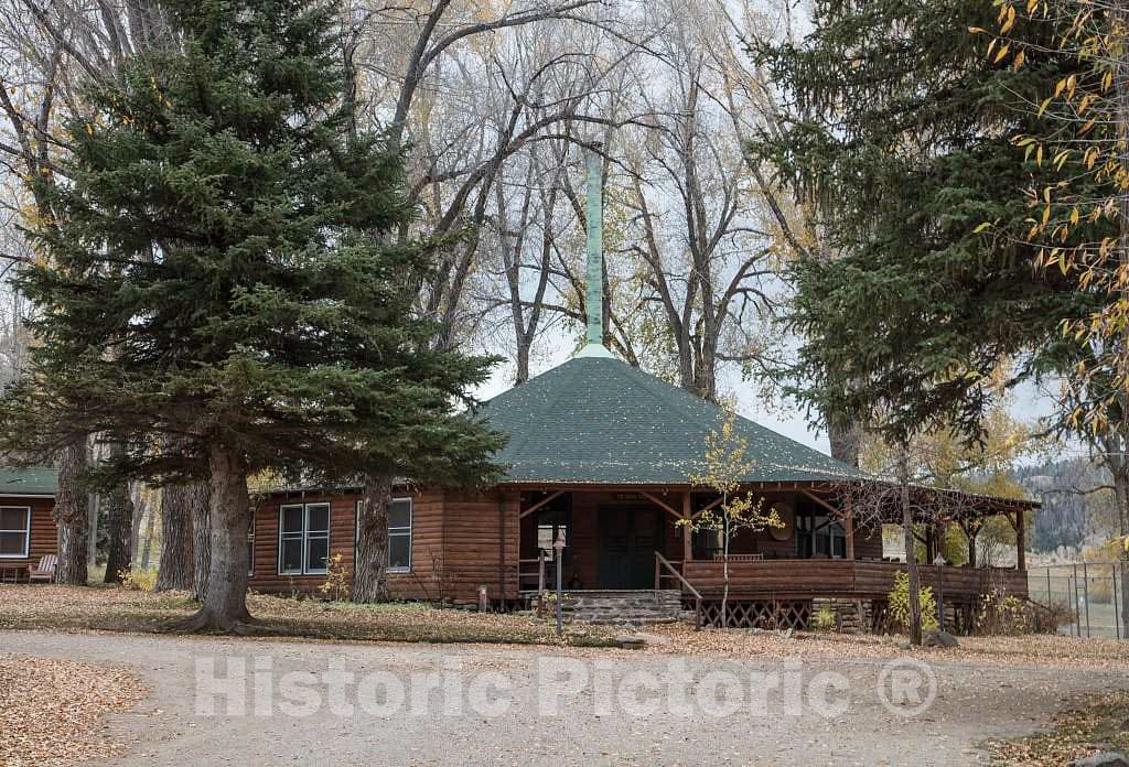 Photo- The building that houses the Round Room, the main entertainment and gathering place at the A Bar A guest ranch, just over the Colorado border near Riverside in Carbon County