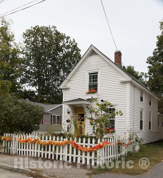 Photo - Cottage Decorated for Autumn in Milford, New Hampshire- Fine Art Photo Reporduction