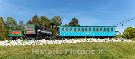 Photo- Engine, Tender, and Coach of The Mount Washington Cog Railway, displayed in Twin Mountain, New Hampshire, at The Bottom Point of The railway's Run up Mount Washington