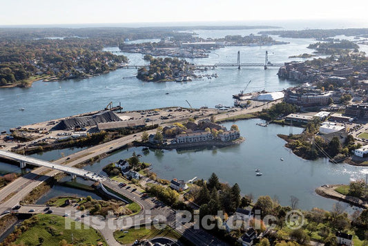 Photo - Aerial view of the Portsmouth, New Hampshire, area and the winding channels of the Piscataqua River that separates New Hampshire (to the right) from Maine