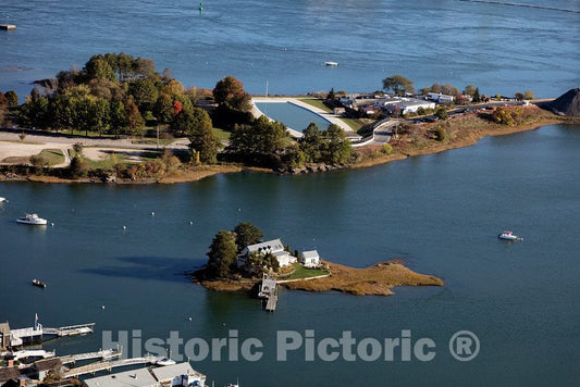 Photo - Aerial View of Two Islands Near The Mouth of The Piscataqua River, Off Portsmouth, New Hampshire: Tiny Round Island (Foreground) and Larger Peirce Island