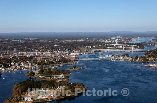 Photo - Aerial View of Bridges Across The Piscataqua River from Portsmouth, New Hampshire, Left, to Maine- Fine Art Photo Reporduction