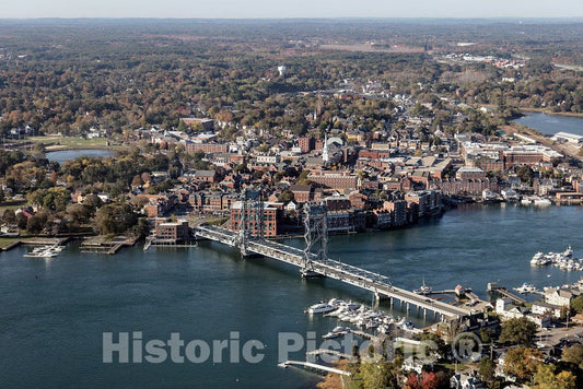 Photo - Aerial View of Portsmouth, New Hampshire, Focusing on The Memorial Bridge Over The Piscataqua River- Fine Art Photo Reporduction