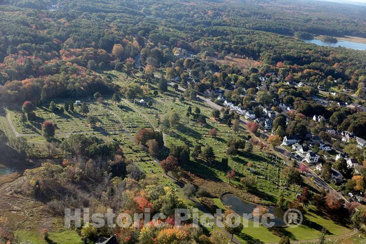 Photo - Aerial View of a Cemetery and Suburban Neighborhood Below Portsmouth, New Hampshire- Fine Art Photo Reporduction