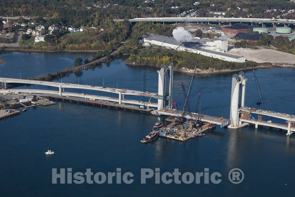 Photo - Aerial View of Replacement Sarah Mildred Long Bridge, Nearing Completion Over The Piscataqua River Off Portsmouth, New Hampshire- Fine Art Photo Reporduction