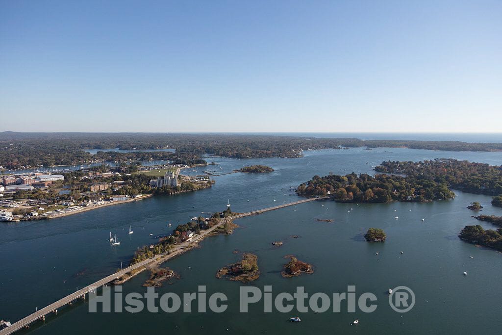 Photo - Aerial View of a Narrow Bridge to an Island in The Winding Piscataqua River, Off Portsmouth, New Hampshire- Fine Art Photo Reporduction