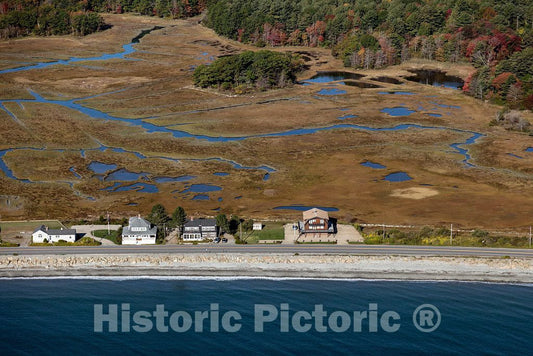 Photo- Aerial view of Rye Harbor homes along New Hampshire's short (19 mile) Atlantic Ocean coastline, the shortest of any U.S. ocean-bordering state 1 Fine Art Photo Reproduction