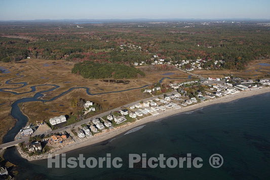 Photo - Aerial View of Beachfront Homes in Rye, Along New Hampshire's Short (19 Mile) Atlantic Ocean Coastline, The Shortest of Any U.S. Ocean-bordering State