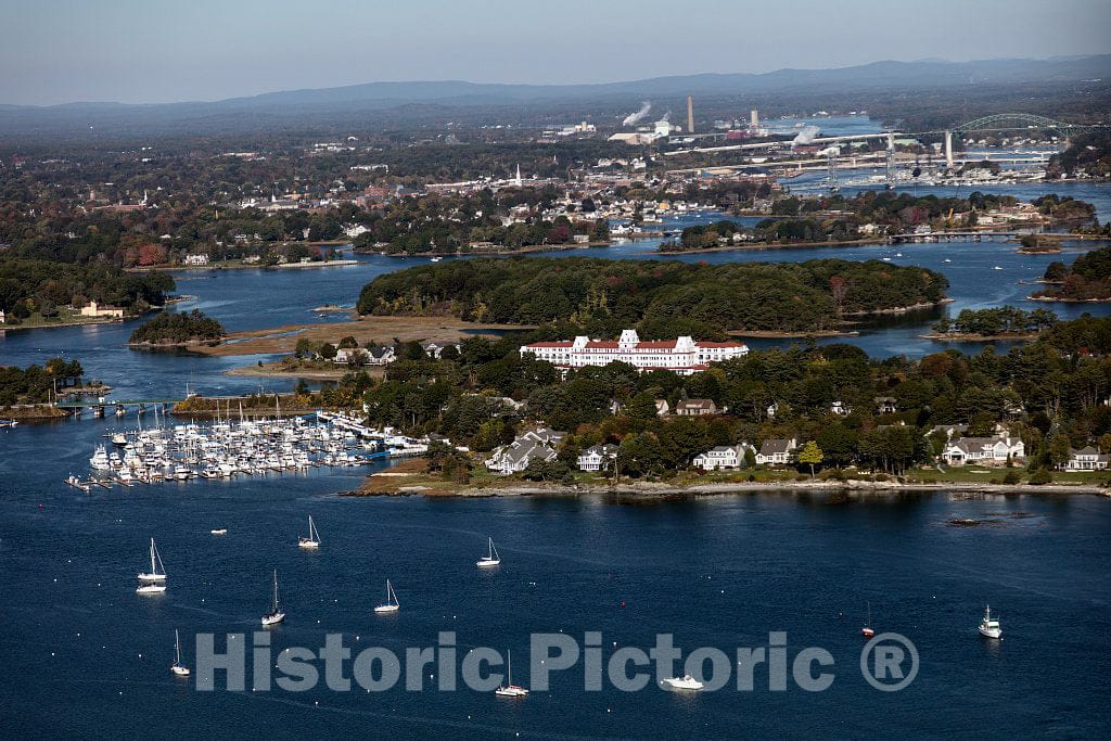 Photo- Aerial View of New Castle, New Hampshire, with a Focus on The Wentworth-by-The-Sea Resort Hotel (red roof) 1 Fine Art Photo Reproduction