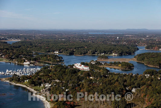 Photo- Aerial View of New Castle, New Hampshire, with a Focus on The Wentworth-by-The-Sea Resort Hotel (red roof) 2 Fine Art Photo Reproduction