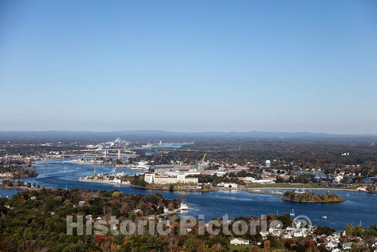 Photo- Aerial View of Portsmouth, New Hampshire and The Piscataqua River. Across The River, in Maine, is The Portsmouth Naval Shipyard 1 Fine Art Photo Reproduction