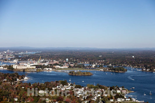 Photo- Aerial view of Portsmouth, New Hampshire and the Piscataqua River. Across the river, in Maine, is the Portsmouth Naval Shipyard 2 Fine Art Photo Reproduction