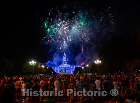 Photo- Fourth of July, or American Independence Day, Fireworks Light up The Sky Over Denver, Colorado's, Downtown Civic Center 3 Fine Art Photo Reproduction