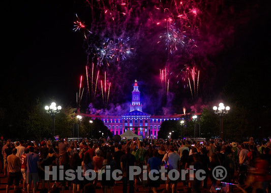 Photo- Fourth of July, or American Independence Day, Fireworks Light up The Sky Over Denver, Colorado's, Downtown Civic Center 4 Fine Art Photo Reproduction