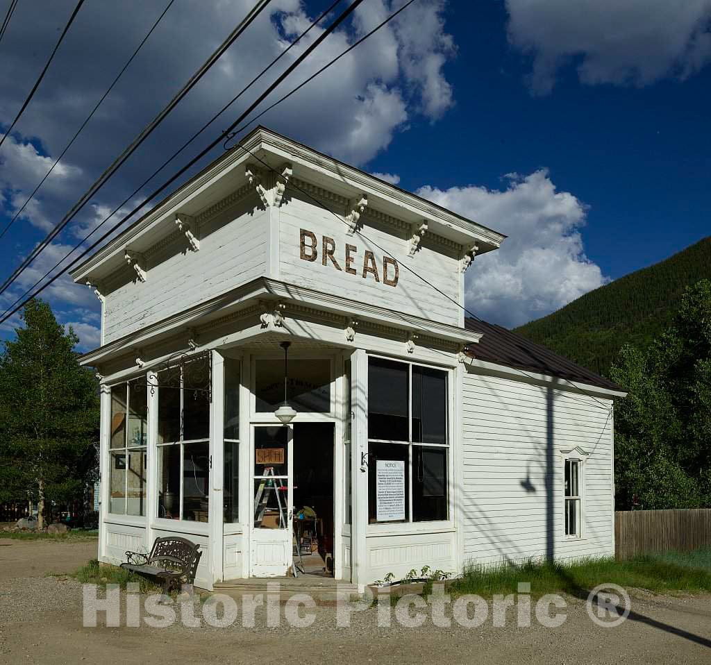 Photo- An old grocery store, now a bar rather than bakery, in Silver Plume, Colorado, an old mining town at one end of Georgetown Loop steam railroad from the town of Georgetown