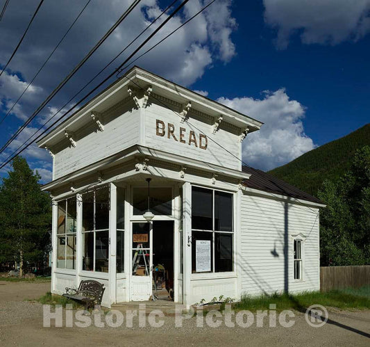 Photo- An old grocery store, now a bar rather than bakery, in Silver Plume, Colorado, an old mining town at one end of Georgetown Loop steam railroad from the town of Georgetown
