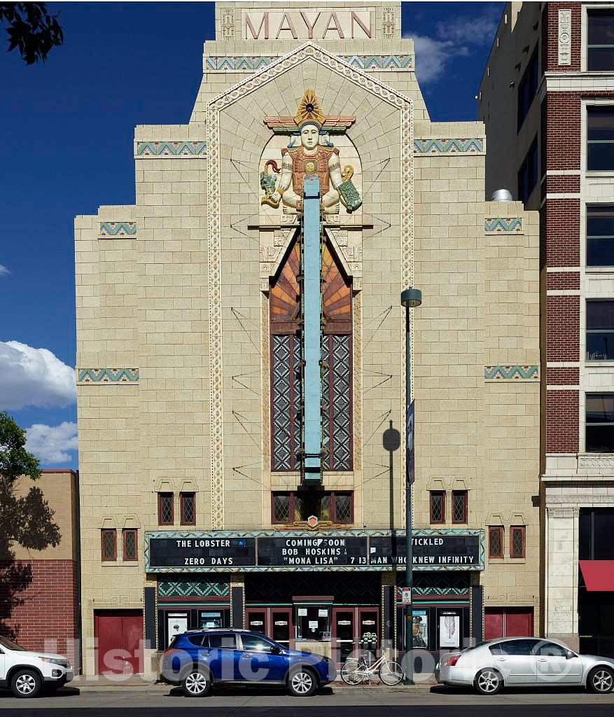 Photo- The Mayan Theatre in Denver, Colorado, which opened in 1930, is said to be one of America's three remaining theatres designed in the Art Deco Mayan Revival style