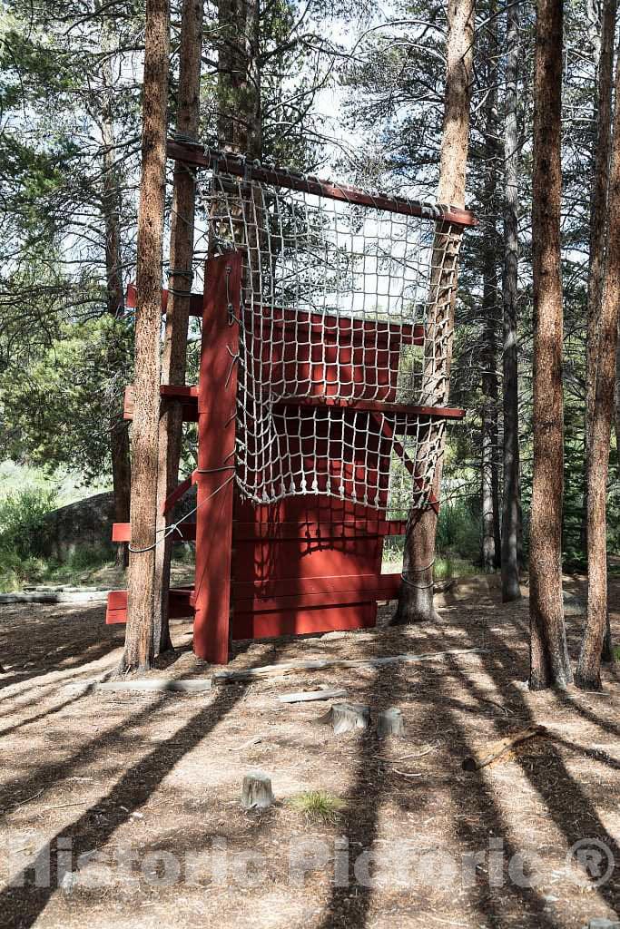 Photo- Rope-Climb at The Basecamp at Outward Bound, a strenous Outdoor Leadership School and Physical-Training Venue Outside Leadville, high in Colorado's Rocky Mountains
