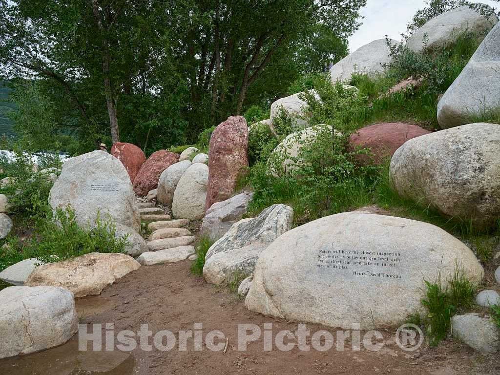 Photo- Rock Inscription of a Quote from American Naturalist Henry David Thoreau in The John Denver Sanctuary, Named for The Popular Singer who Lived in and sang About Colorado