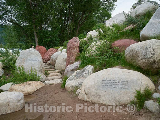Photo- Rock Inscription of a Quote from American Naturalist Henry David Thoreau in The John Denver Sanctuary, Named for The Popular Singer who Lived in and sang About Colorado
