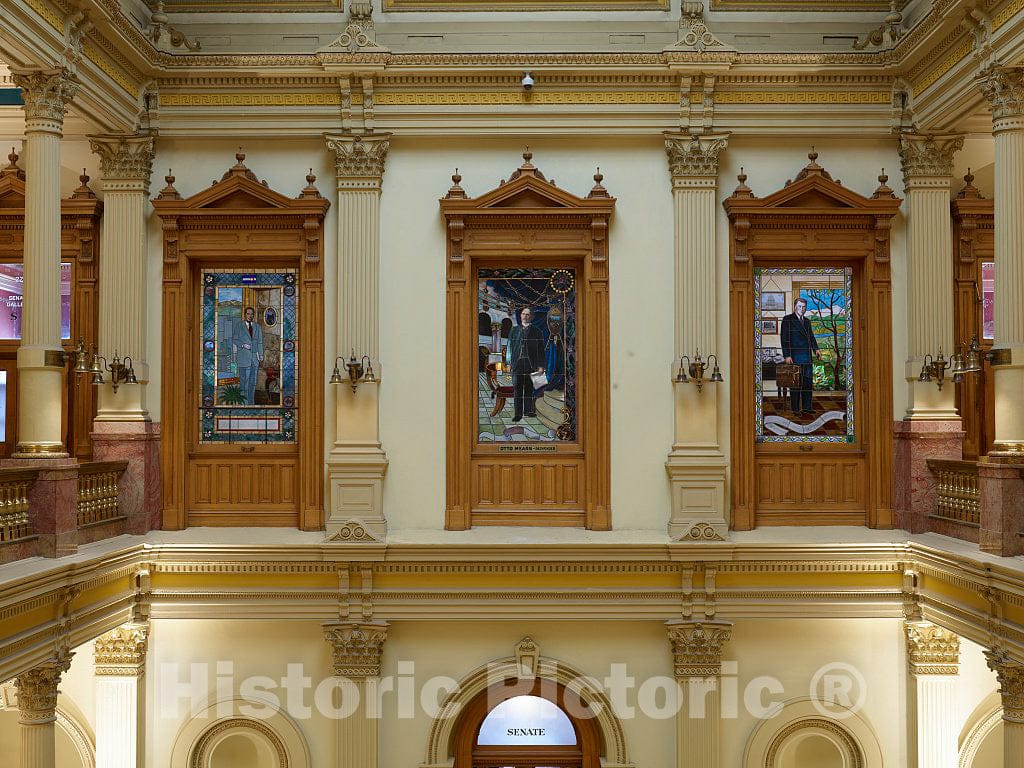 Photo - Three of Several Stained-Glass depictions of Famous Coloradans in The Senate Wing of The Colorado Capitol in Denver- Fine Art Photo Reporduction