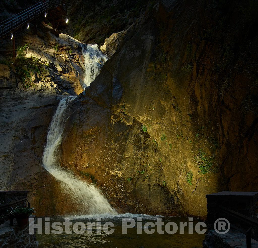 Photo - Nighttime Along Colorado's Seven Falls, a Series of Seven Cascading Waterfalls in South Cheyenne Canon- Fine Art Photo Reporduction