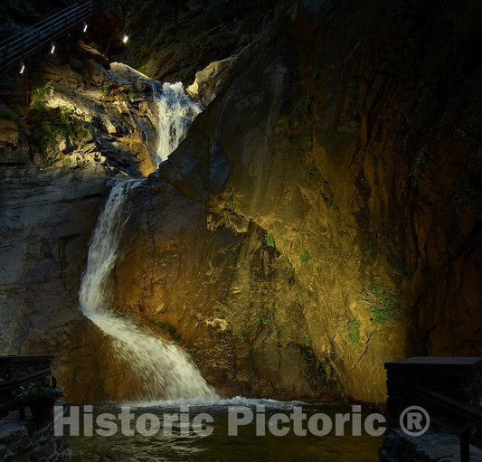 Photo - Nighttime Along Colorado's Seven Falls, a Series of Seven Cascading Waterfalls in South Cheyenne Canon- Fine Art Photo Reporduction