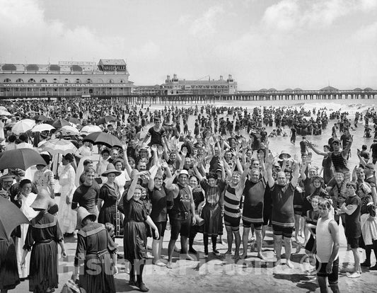 New Jersey Historic Black & White Photo, Hands Up, Atlantic City, c1910 -
