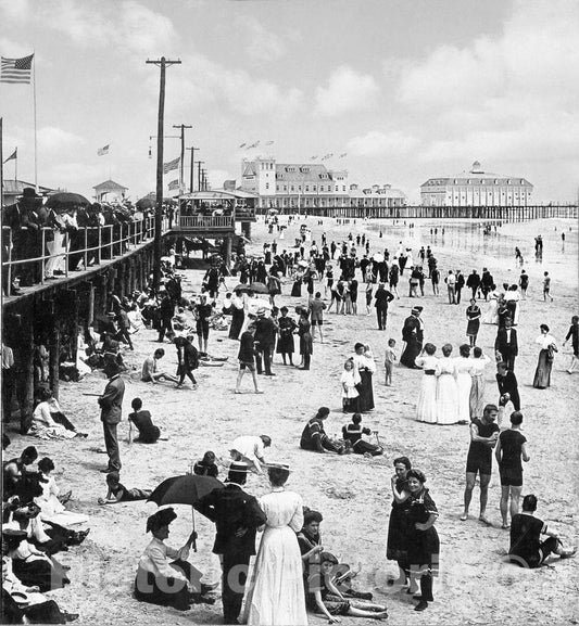 New Jersey Historic Black & White Photo, Along the Shore to the New Pier, Wildwood, c1905 -