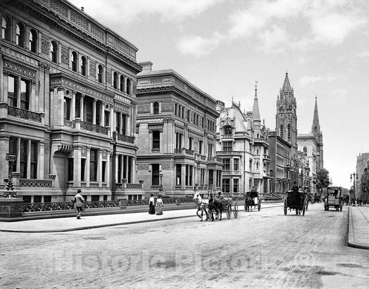 New York City Historic Black & White Photo, Early Traffic on Fifth Avenue at 51st Street, c1905 -