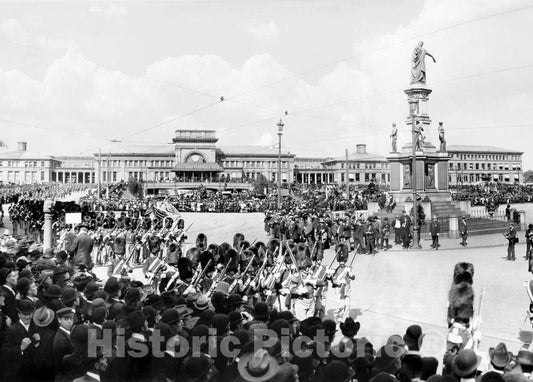 Historic Black & White Photo - Providence, Rhode Island - Artillery Parade at Exchange Place, c1903 -
